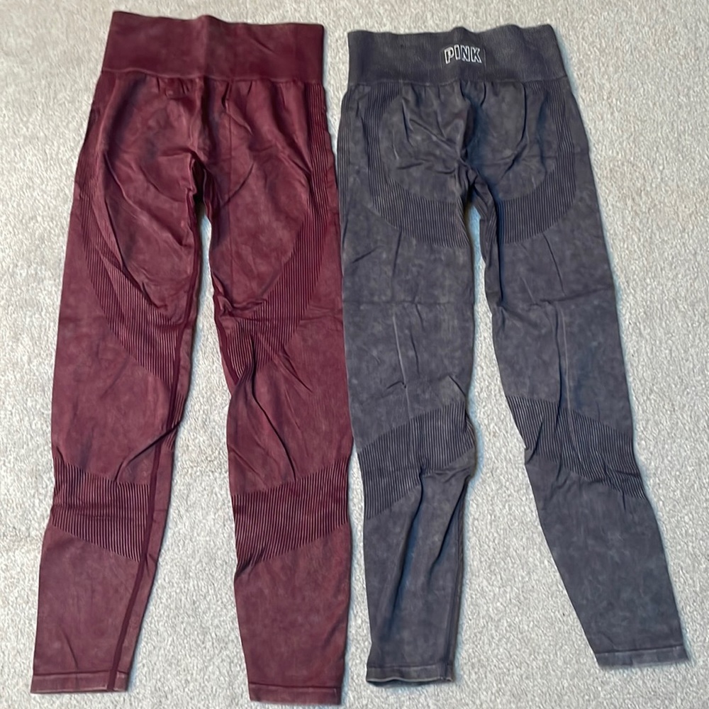 PINK legging bundle. Size S. Maroon and grey acid wash seamless collection.